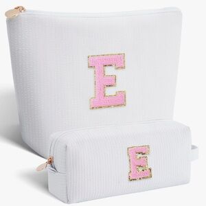White Cosmetic Bag Set with Pink Initials